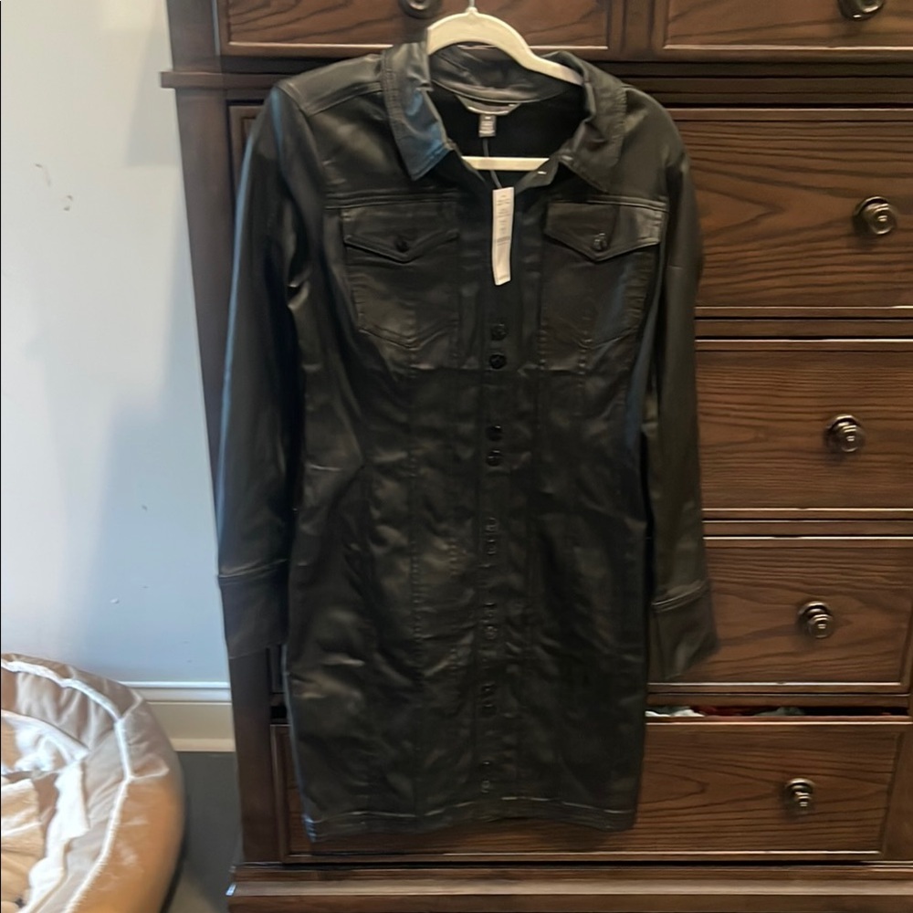 Black Coated Denim Shirt Dress